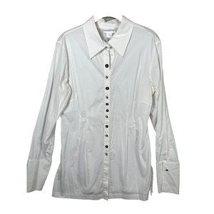 Soft Surroundings Medium White Cotton Button Down Shirt Long Sleeve Rhinestones